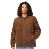 Campera marrón de pana con cierre frontal, cuello clásico y bolsillo en el pecho.