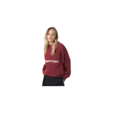 Sweater de punto en color bordó, con cuello redondo acanalado, mangas largas y el nombre de la marca bordado en el pecho en letras blancas.