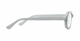 Lentes con armazón gris claro de diseño oversized, forma cuadrada con bordes redondeados y tecnología blueblocker para protección contra la luz azul.