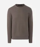Suéter de punto con textura en zig zag, cuello redondo y manga larga con puños ajustados. Confeccionado en una mezcla de algodón y poliamida.