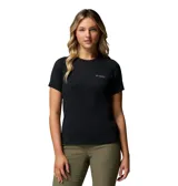 Remera deportiva Columbia de manga corta, color negro, con tecnología de absorción de humedad y protección solar UPF 50, perteneciente a la línea Titanium.