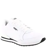 Championes urbanos Puma modelo ST Runner V3, color blanco con detalles en negro en la suela. Presentan diseño clásico con cordones, logo de la marca en el lateral y lengüeta, y suela de goma resistente.