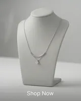 Collar de plata italiana 925 con diseño de doble cadena, una con barra curva lisa y otra con dije de circonia central.