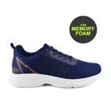Championes deportivos American Sport Pau, color azul marino con detalles en naranja y suela blanca.
