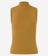 Blusa de punto acanalado color blanco, sin mangas y con cuello alto, de corte ajustado al cuerpo.