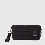 Billetera acolchada color verde menta, con diseño rectangular y cierre perimetral. Cuenta con una correa de muñeca extraíble y un parche de goma negro con el logo de la marca en el frente.
