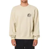 Buzo de cuello redondo color beige, con estampado pequeño en el pecho y puños elásticos.