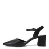 Zapatos de mujer Bottero con diseño abierto, punta fina y taco block. Presentan una tira ajustable al tobillo con hebilla metálica.