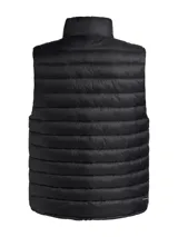 Chaleco acolchado Under Armour con tecnología UA Storm repelente al agua, aislamiento sintético de 80g, cierre frontal completo, bolsillos laterales con cremallera y bajo elástico.