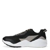 Championes deportivos Topper modelo Circus, de diseño robusto con combinación de materiales sintéticos y malla en color negro, gris y detalles en beige. Presentan suela gruesa blanca con amortiguación y cordones jaspeados.