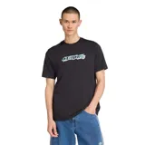 Remera negra de mangas cortas con el logo de Adidas estampado en el pecho con efecto 3D en celeste y blanco.