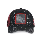 Gorra Capslab unisex negra con estampado de salpicaduras blancas y visera con glitter. Presenta un parche frontal con el dragón Shenlong de Dragon Ball Z y detalles en rojo en la visera y el lateral.