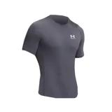 Remera deportiva de compresión Under Armour Heatgear Armour, color blanco, de manga corta y cuello redondo con logo de la marca impreso en el pecho.