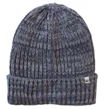 Gorro tipo beanie de punto grueso con diseño acanalado y borde doblado. Presenta una etiqueta pequeña con el logo N+ en el frente.