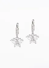 Aros colgantes con forma de mariposa, con incrustaciones de zirconia transparente y cierre de aro.
