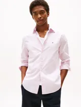 Camisa de hombre Tommy Hilfiger de manga larga, color rosa con estampado de mini lunares.