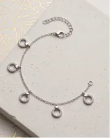 Pulsera de plata 925 con cadena de eslabones y dijes colgantes circulares decorados con circonias blancas pavé.