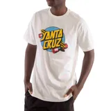 Remera blanca de manga corta con estampado del logo de Santa Cruz Skateboards en el frente.