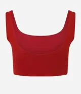 Top deportivo color marrón, sin copa, con escote redondo y breteles medianos.