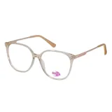 Armazón de anteojos MDQ modelo GZ09, con marco de acetato transparente en tono grisáceo y patillas metálicas finas en color dorado.