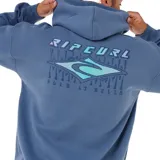 Canguro con capucha Rip Curl, color azul con efecto lavado, bolsillo frontal tipo canguro y logo bordado en el pecho.