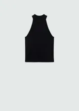 Musculosa negra de tejido de punto fino con cuello halter y diseño entallado.