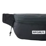 Riñonera negra con logo Rip Curl estampado en blanco.