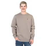 Buzo gris de corte clásico con cuello redondo y logo de la marca bordado en el pecho.