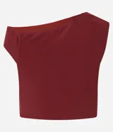 Blusa cropped de crepé color borgoña, con escote asimétrico, manga corta y fruncido lateral.