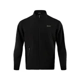 Campera rompevientos deportiva negra con cierre frontal, cuello alto y bolsillos laterales con cierre.