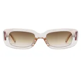 Lentes de sol con armazón rectangular de plástico transparente y cristales degradados en tono marrón.