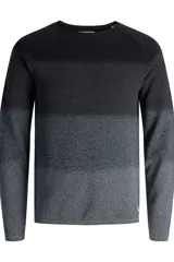 Sweater de punto con cuello redondo y diseño degradado de negro a gris.