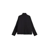 Campera deportiva Adidas Y-3 en colaboración con Mercedes-AMG, color negro con cierre frontal completo, cuello alto y líneas blancas reflectantes. Presenta los logos de Mercedes-AMG y Y-3 estampados en el pecho, junto con la firma de Yohji Yamamoto.