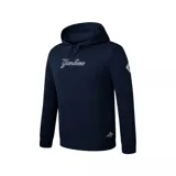 Canguro azul marino con capucha y cordones ajustables. Estampado frontal con el nombre "Yankees" en color blanco. Logo del equipo en la manga izquierda. Bolsillo tipo canguro y puños y cintura acanalados.