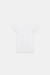 Camiseta de algodón compacto con cuello redondo y mangas cortas con caída, de corte regular.