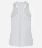 Musculosa deportiva de corte nadador, color amarillo claro, confeccionada en microfibra con textura perforada. Presenta escote en U y diseño holgado con pliegue en la espalda.