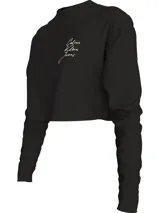 Remera cropped negra de manga larga con cuello redondo y logo de Calvin Klein Jeans estampado en el pecho.