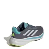 Championes de running Adidas Response Super, color gris con detalles en turquesa y amarillo neón. Presentan el logo de la marca en el lateral y una suela con tecnología de amortiguación.