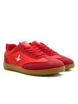 Championes deportivos Santa Barbara modelo Chillw, color rojo con suela de goma marrón y detalles en blanco.