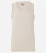 Musculosa masculina de cuello redondo, confeccionada en tejido acanalado de algodón con mezcla de poliéster y elastano. Diseño básico sin estampa, ideal para uso diario.