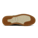 Zapato acordonado de cuero color marrón con detalles en negro y suela beige.