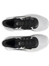 Championes de básquetbol Under Armour Jet 23, con diseño de materiales mixtos en blanco y negro. Presentan entresuela Micro G para amortiguación y suela de goma con patrón de tracción para mayor agarre.