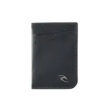 Billetera tarjetero Rip Curl Brand Card Rfid Slim, color negro, con logo metálico de la marca en la parte inferior.