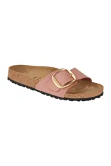 Sandalias Birkenstock modelo Madrid Big Buckle, color rosa viejo, con hebilla grande dorada ajustable y plantilla anatómica de corcho y látex.