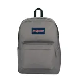 Mochila Jansport modelo Superbreak Plus color gris, confeccionada en poliéster de 600 deniers. Cuenta con compartimento principal amplio, bolsillo frontal con cierre, compartimento interior para laptop de 15 pulgadas y correas acolchadas ajustables.