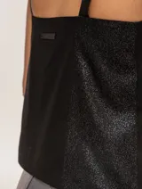 Musculosa blanca de lino con breteles anchos y diseño de franjas combinadas con lurex.