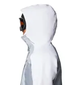 Campera técnica de esquí Columbia con tecnología Omni-Tech impermeable y forro termorreflectante Omni-Heat. Presenta diseño tricolor en tonos gris y blanco, capucha ajustable compatible con casco, cierre frontal con solapa protectora, bolsillo en el pecho con cremallera sellada y puños con orificios para pulgares.