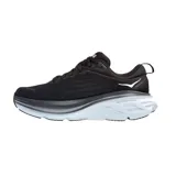 Championes Hoka Bondi 8 para running, color negro con suela celeste y logo blanco.