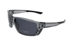 Lentes de sol deportivos Floats, con montura gris transparente y lentes polarizadas grises.