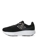 Championes de running New Balance modelo Fresh Foam 520, color negro con detalles en tono rosado metálico. Presentan capellada de malla transpirable, logo lateral característico y entresuela con tecnología Fresh Foam para mayor amortiguación.